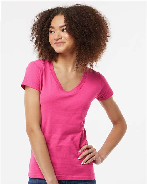 Women's Fine Jersey V-Neck T-Shirt - Fuchsia