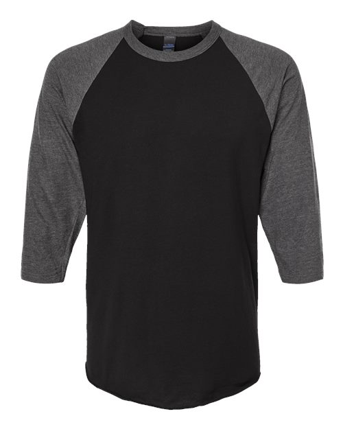 Unisex Fine Jersey Raglan T-Shirt - Black/ Heather Charcoal