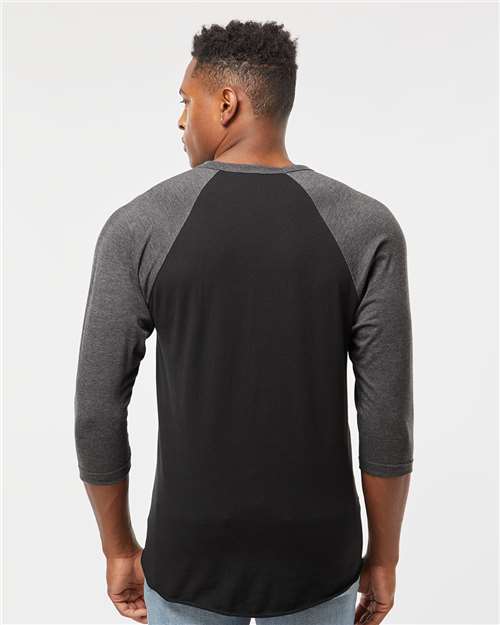 Unisex Fine Jersey Raglan T-Shirt - Black/ Heather Charcoal