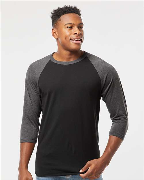 Unisex Fine Jersey Raglan T-Shirt - Black/ Heather Charcoal