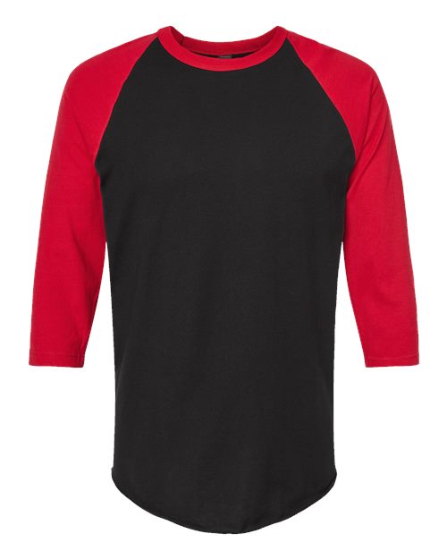 Unisex Fine Jersey Raglan T-Shirt - Black/ Red