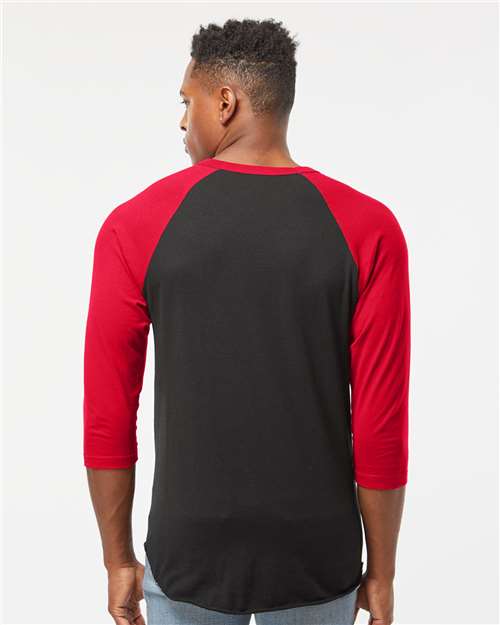 Unisex Fine Jersey Raglan T-Shirt - Black/ Red