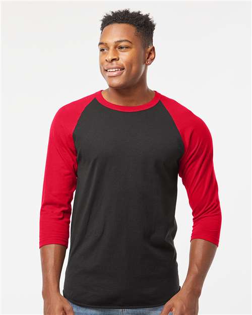 Unisex Fine Jersey Raglan T-Shirt - Black/ Red
