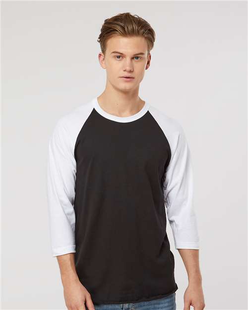 Unisex Fine Jersey Raglan T-Shirt - Black/ White