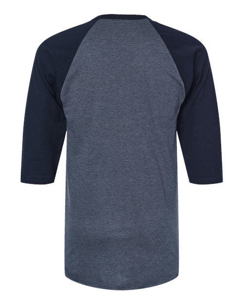 Unisex Fine Jersey Raglan T-Shirt - Heather Denim/ Navy
