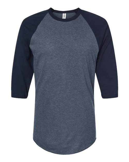 Unisex Fine Jersey Raglan T-Shirt - Heather Denim/ Navy