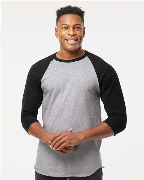 Unisex Fine Jersey Raglan T-Shirt - Heather Grey/ Black