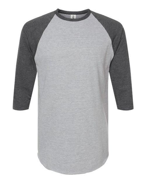 Unisex Fine Jersey Raglan T-Shirt - Heather Grey/ Heather Charcoal