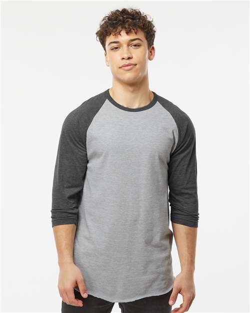 Unisex Fine Jersey Raglan T-Shirt - Heather Grey/ Heather Charcoal