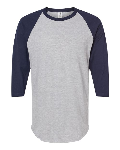 Unisex Fine Jersey Raglan T-Shirt - Heather Grey/ Navy
