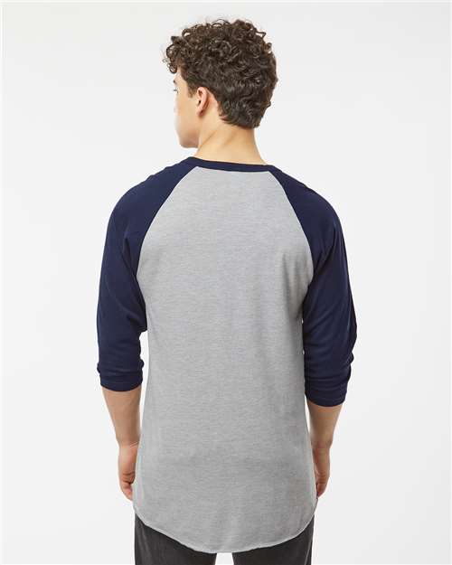 Unisex Fine Jersey Raglan T-Shirt - Heather Grey/ Navy