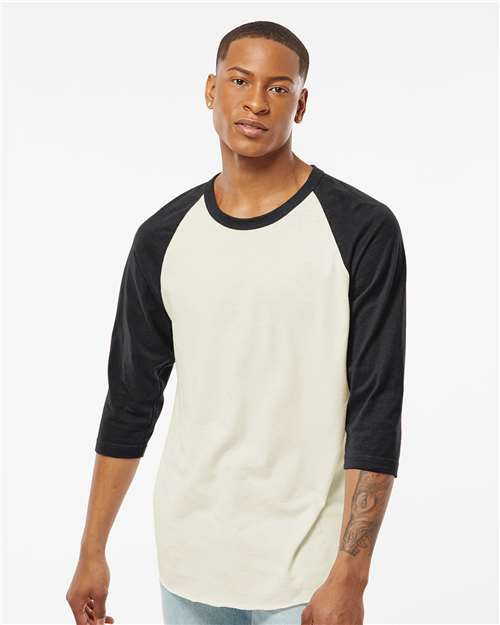 Unisex Fine Jersey Raglan T-Shirt - Vintage White/ Black