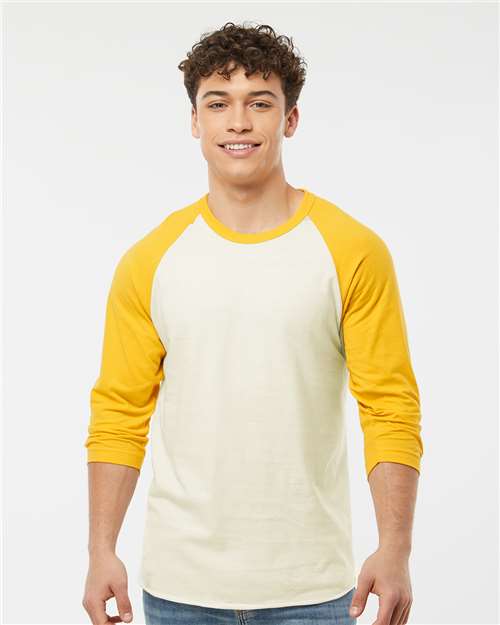 Unisex Fine Jersey Raglan T-Shirt - Vintage White/ Mellow Yellow