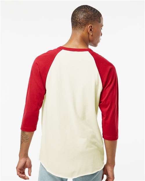 Unisex Fine Jersey Raglan T-Shirt - Vintage White/ Rio Red