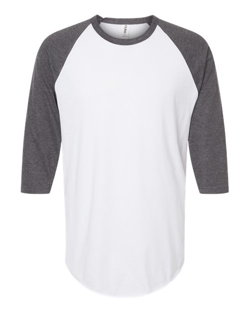Unisex Fine Jersey Raglan T-Shirt - White/ Heather Charcoal