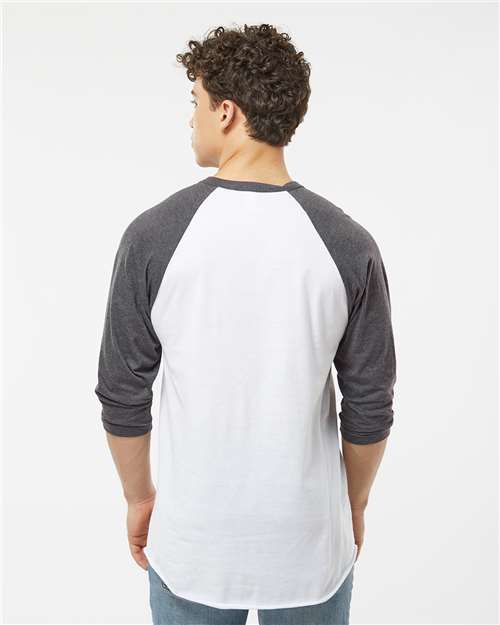 Unisex Fine Jersey Raglan T-Shirt - White/ Heather Charcoal