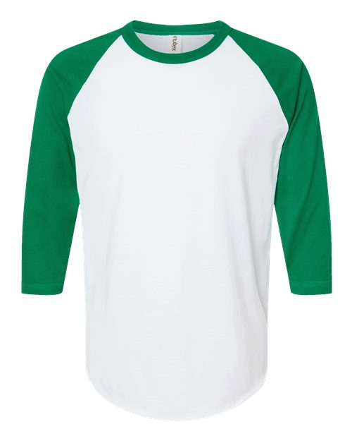 Unisex Fine Jersey Raglan T-Shirt - White/ Kelly
