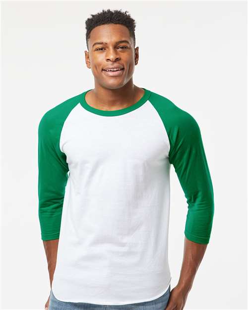 Unisex Fine Jersey Raglan T-Shirt - White/ Kelly