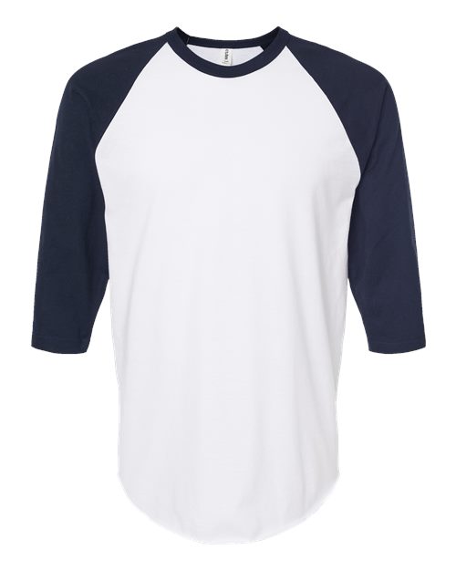 Unisex Fine Jersey Raglan T-Shirt - White/ Navy