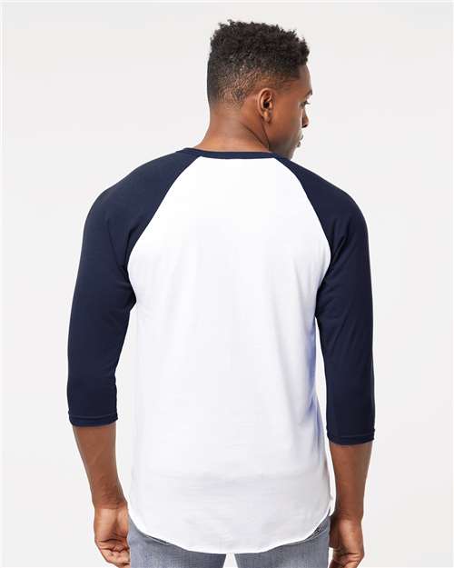 Unisex Fine Jersey Raglan T-Shirt - White/ Navy
