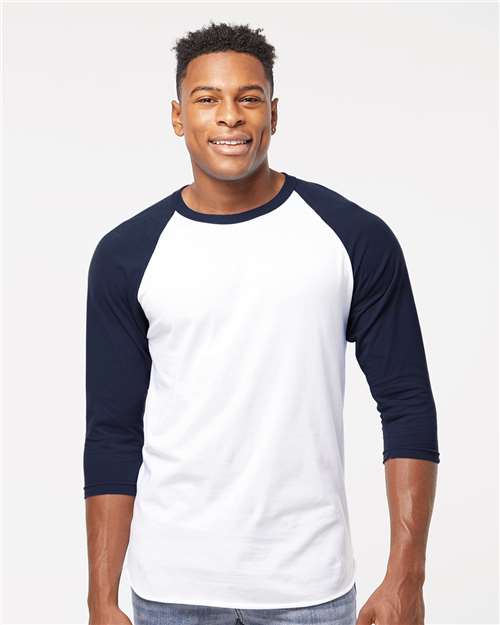 Unisex Fine Jersey Raglan T-Shirt - White/ Navy