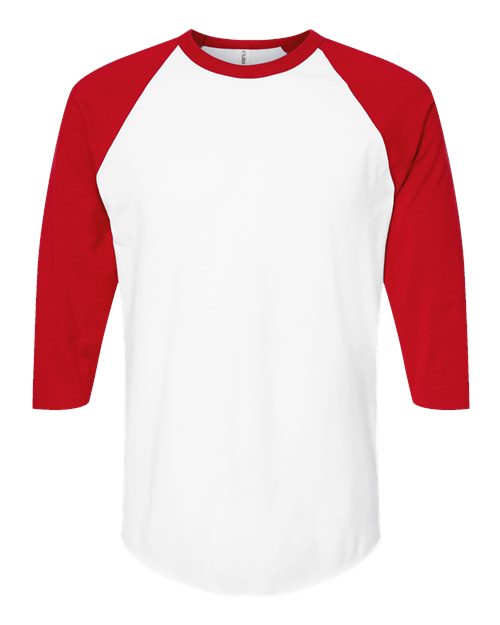 Unisex Fine Jersey Raglan T-Shirt - White/ Red