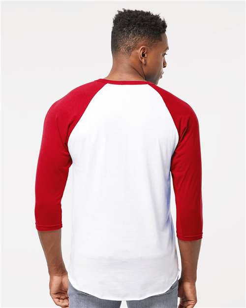 Unisex Fine Jersey Raglan T-Shirt - White/ Red
