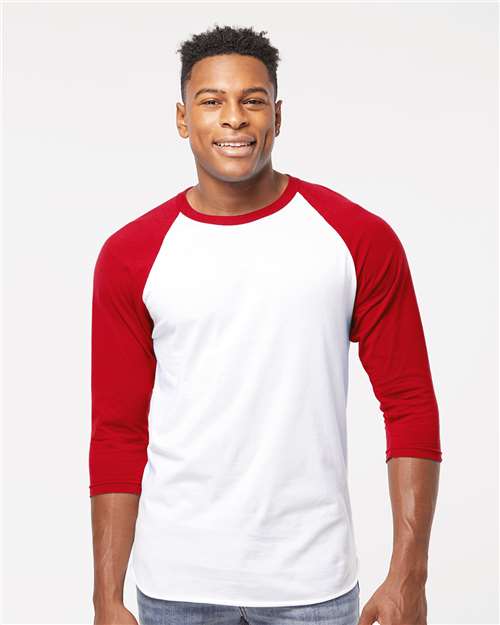Unisex Fine Jersey Raglan T-Shirt - White/ Red