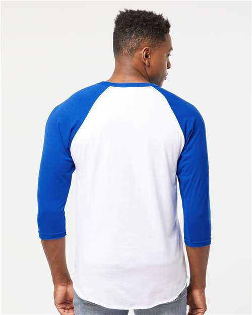 Unisex Fine Jersey Raglan T-Shirt - White/ Royal