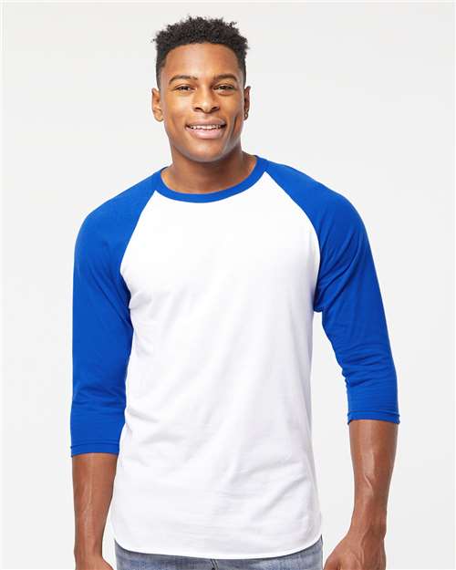 Unisex Fine Jersey Raglan T-Shirt - White/ Royal