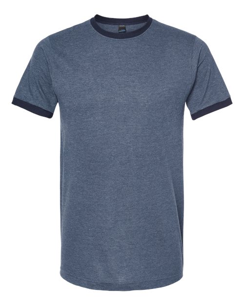 Unisex Fine Jersey Ringer T-Shirt - Heather Denim/ Navy