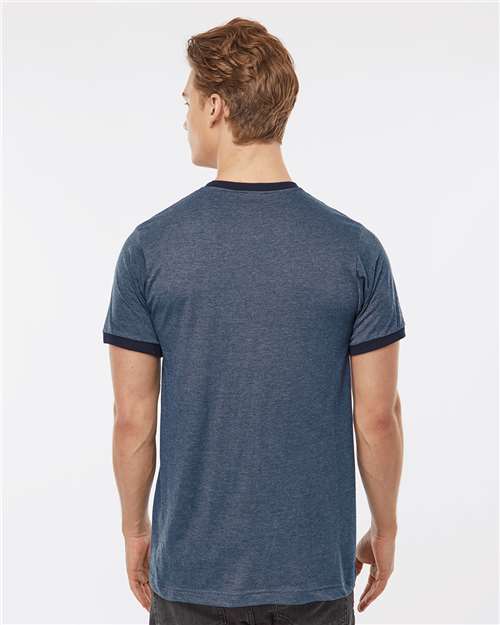 Unisex Fine Jersey Ringer T-Shirt - Heather Denim/ Navy