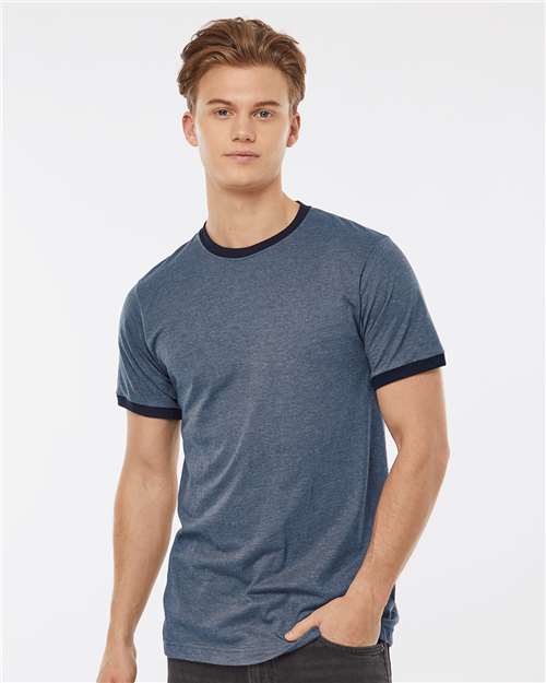 Unisex Fine Jersey Ringer T-Shirt - Heather Denim/ Navy