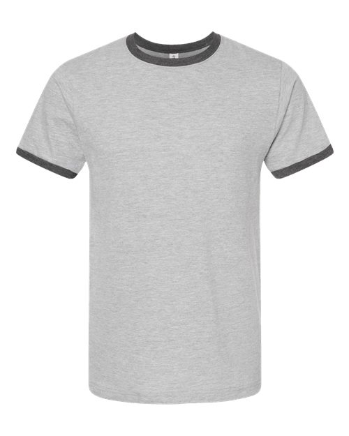 Unisex Fine Jersey Ringer T-Shirt - Heather Grey/ Heather Charcoal