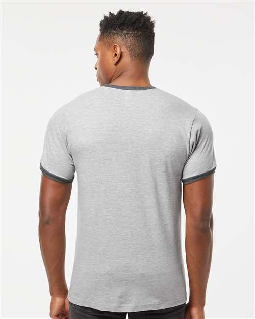 Unisex Fine Jersey Ringer T-Shirt - Heather Grey/ Heather Charcoal