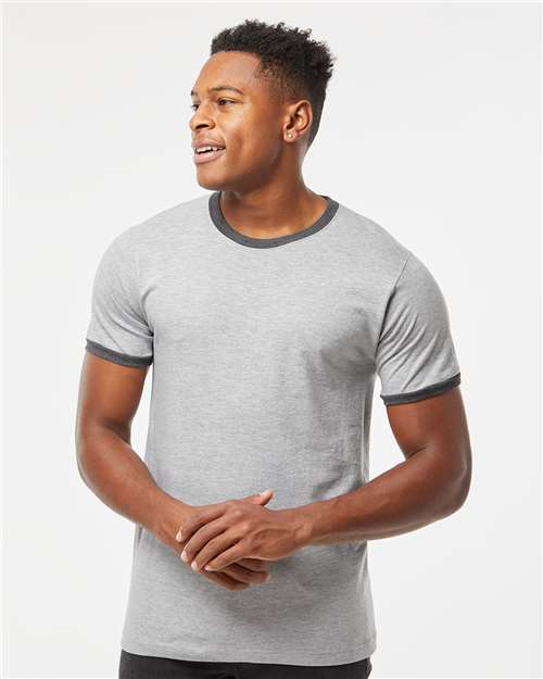 Unisex Fine Jersey Ringer T-Shirt - Heather Grey/ Heather Charcoal