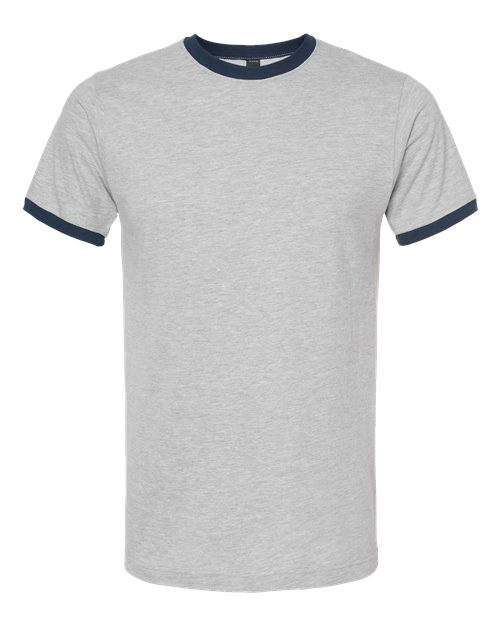 Unisex Fine Jersey Ringer T-Shirt - Heather Grey/ Navy