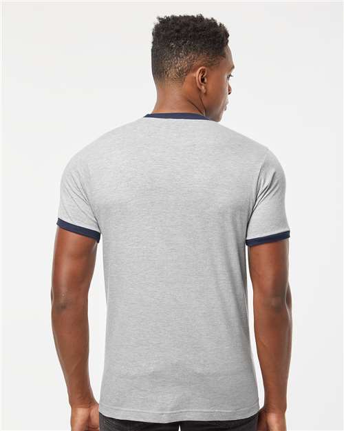 Unisex Fine Jersey Ringer T-Shirt - Heather Grey/ Navy