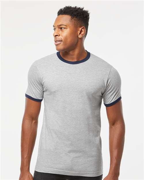 Unisex Fine Jersey Ringer T-Shirt - Heather Grey/ Navy