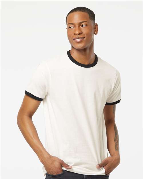Unisex Fine Jersey Ringer T-Shirt - Vintage White/ Black