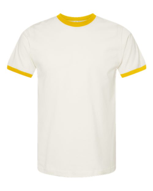 Unisex Fine Jersey Ringer T-Shirt - Vintage White/ Mellow Yellow