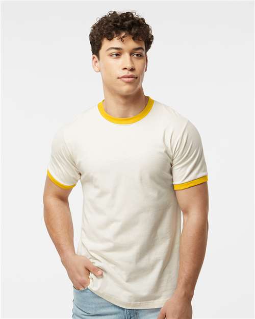 Unisex Fine Jersey Ringer T-Shirt - Vintage White/ Mellow Yellow