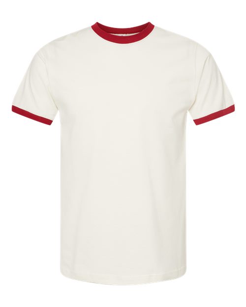 Unisex Fine Jersey Ringer T-Shirt - Vintage White/ Rio Red