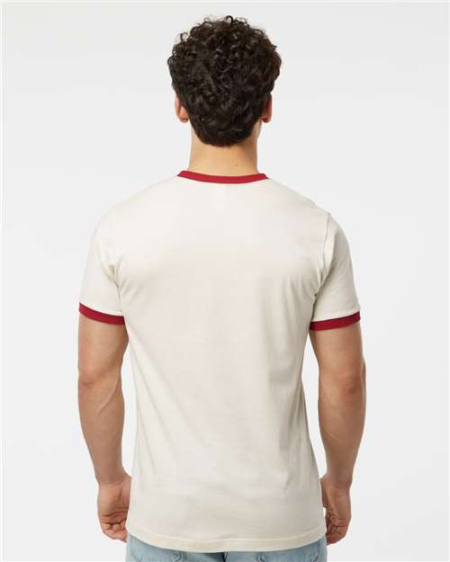 Unisex Fine Jersey Ringer T-Shirt - Vintage White/ Rio Red