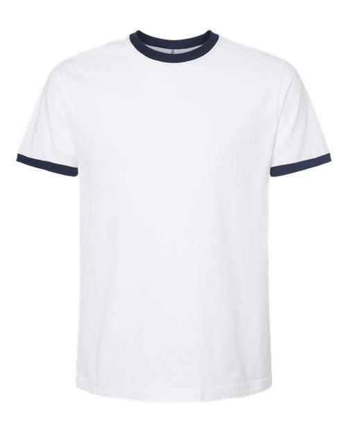 Unisex Fine Jersey Ringer T-Shirt - White/ Navy