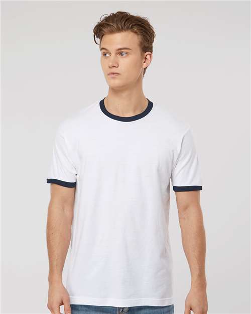Unisex Fine Jersey Ringer T-Shirt - White/ Navy
