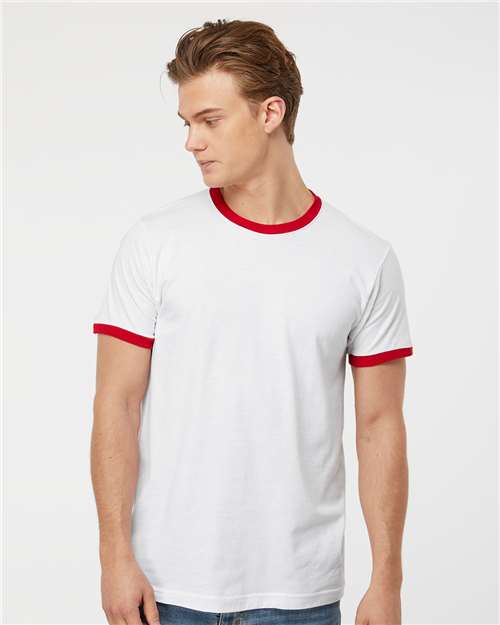 Unisex Fine Jersey Ringer T-Shirt - White/ Red