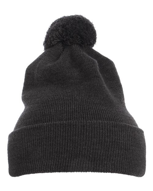Pom-Pom Cuffed Knit Beanie - Dark Grey
