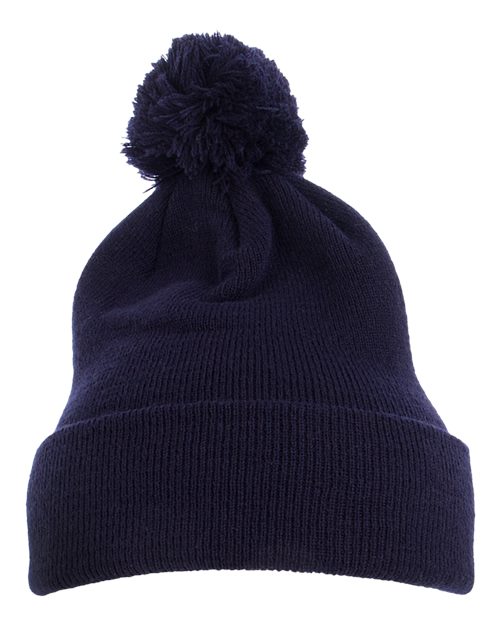 Pom-Pom Cuffed Knit Beanie - Navy
