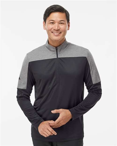 Men's Ultimate365 Lightweight Colorblocked Quarter-Zip Pullover - Black/ Grey Three Melange